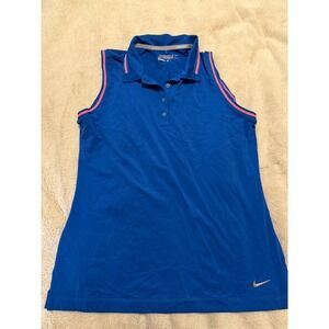 Nike Golf Womens Sleeveless Polo Shirt Blue Pink Dri-FIT Tour Performance Medium